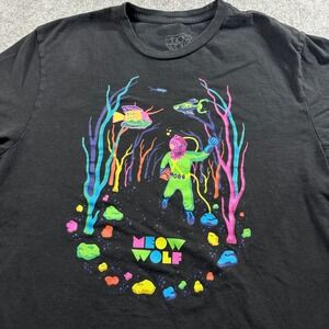 Meow Wolf Graphic T-Shirt Mens XL Black Neon Scuba Diver Deep Sea Cotton Tee